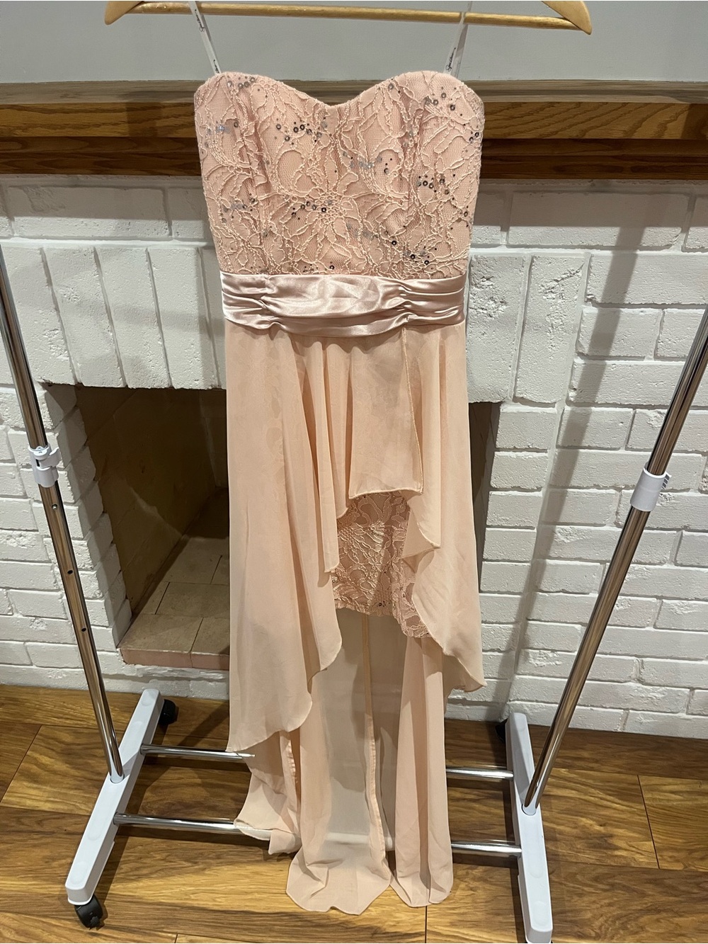 Xtraordinary Blush Lace Strapless High-Low Dress